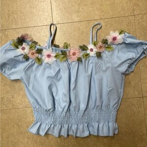 SHEIN -Girls 12Y - Light Blue cropped off the shoulder top